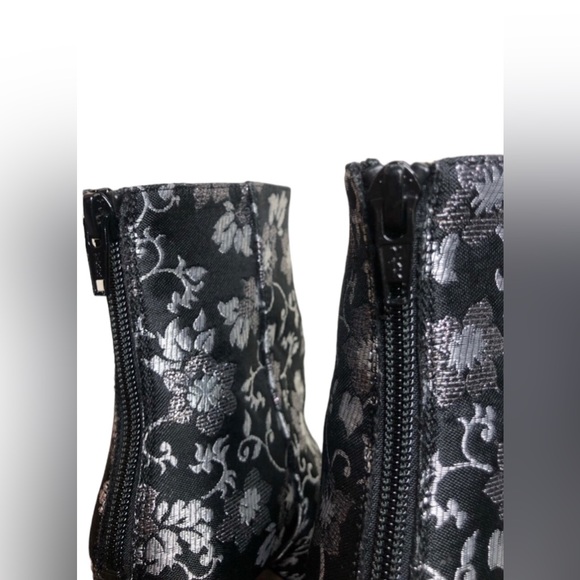 Lewit Lanzo Floral Silver and Black Block Heel Bootie Size 36.5 US Size 6 - Picture 9 of 12